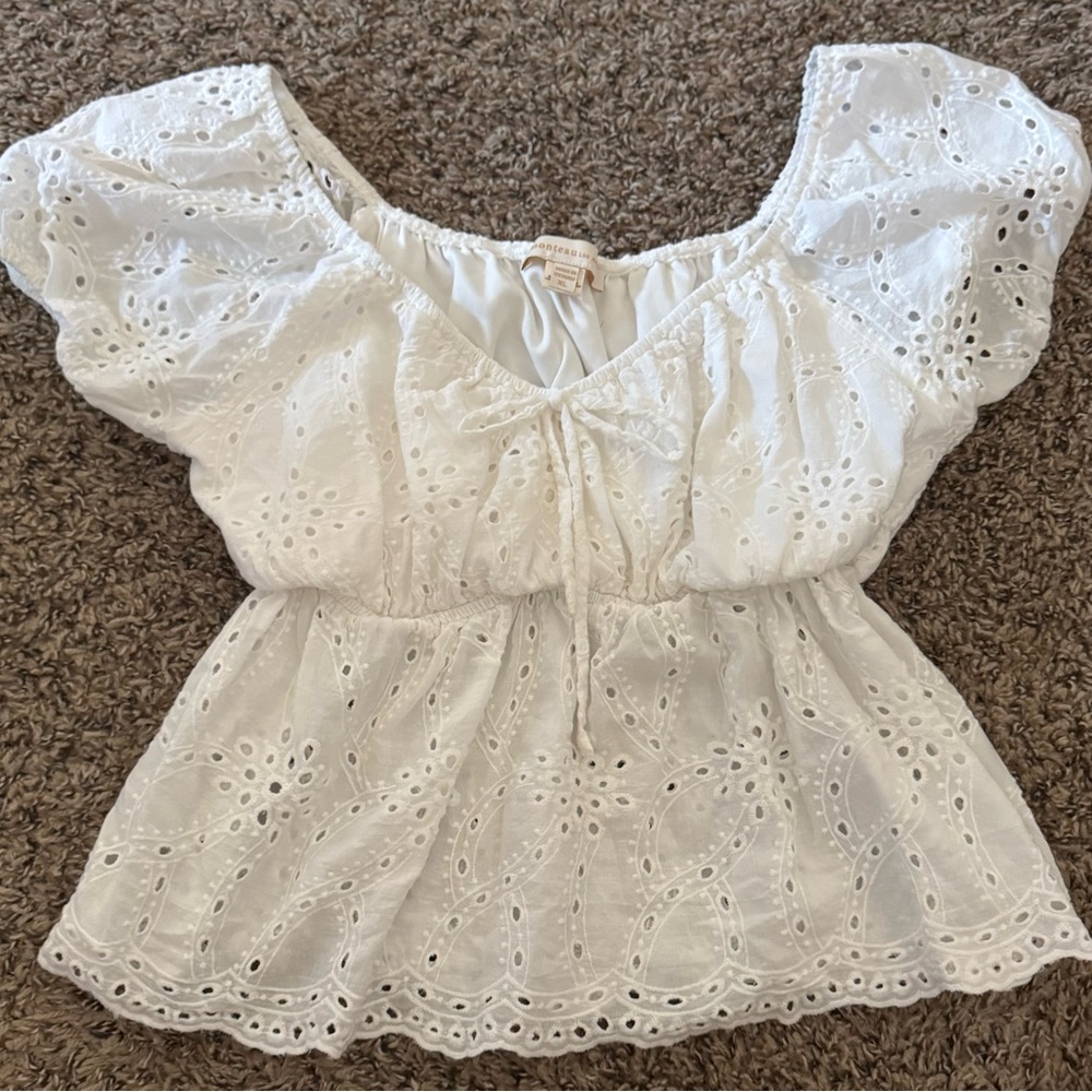 Monteau White Eyelet Blouse